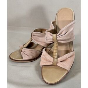 FRYE Leiah Women 6 Bow Himalayan Salt Pink Suede Black Chevron Block Heels